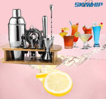 Bartender Kit with Bamboo Stand, 12 Pcs Cocktail Shaker Set, Steel Bar Tool Set