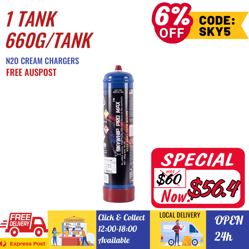 [6% off code: SKY5] 1 TANK [PM] Skywhip Pro Max 660g Cream Chargers N2O + Nozzle