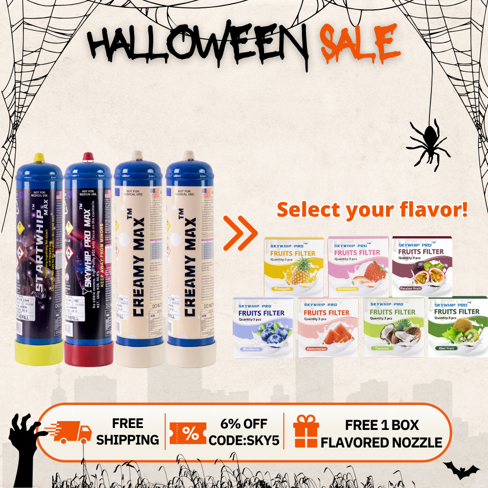 [FREE 1 BOX FLAVORED NOZZLE] 1 X Startwhip + 1 X Skywhip + 2 X Creamy Max 660g Cream Chargers N2O + Nozzles