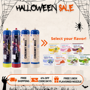 [FREE 1 BOX FLAVORED NOZZLE] 1 X Startwhip + 1 X Skywhip + 2 X Creamy Max 660g Cream Chargers N2O + Nozzles