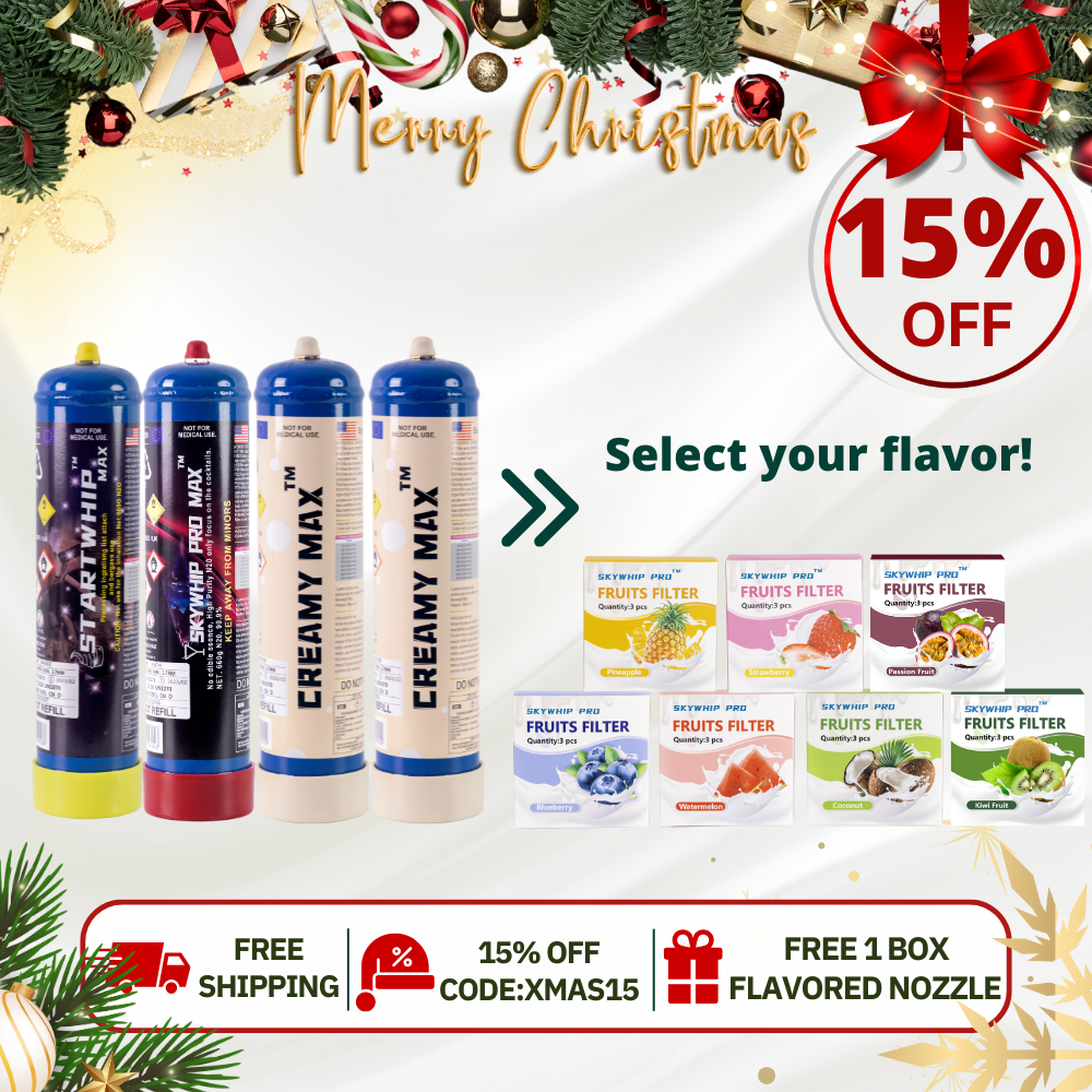 [FREE 1 BOX FLAVORED NOZZLE] 1 X Startwhip + 1 X Skywhip + 2 X Creamy Max 660g Cream Chargers N2O + Nozzles