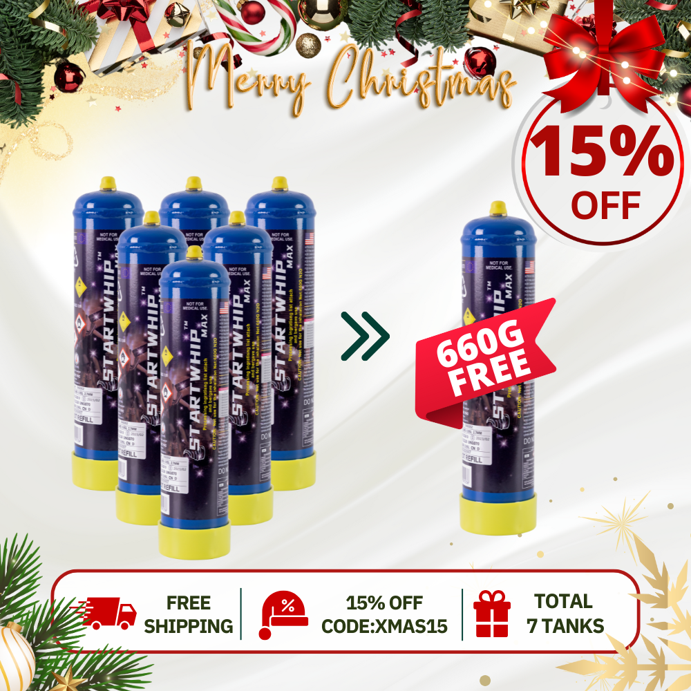 Total 7 Tanks - 6 x Startwhip Max + 1 Free Startwhip Max 660g Cream Chargers N2O + Nozzle