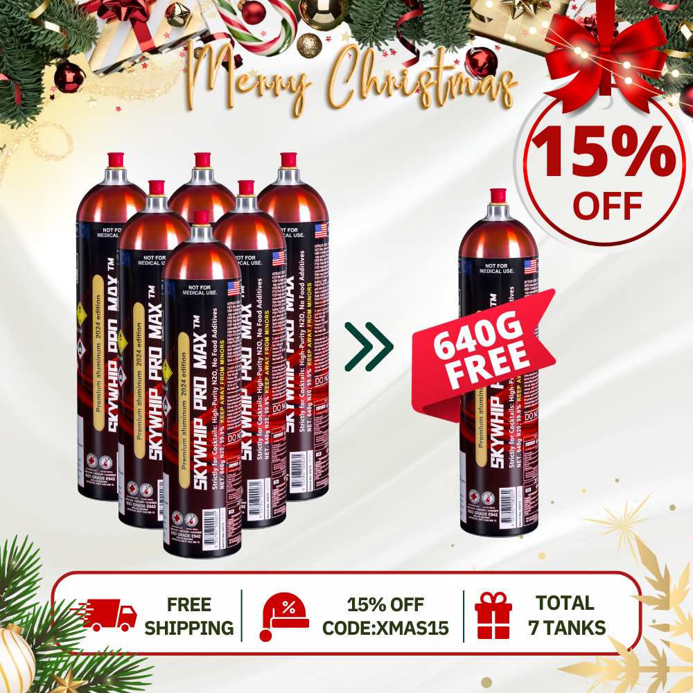 Total 7 Tanks - 6 + 1 Free Skywhip Aluminum 640G Cream Chargers N2O + Nozzles