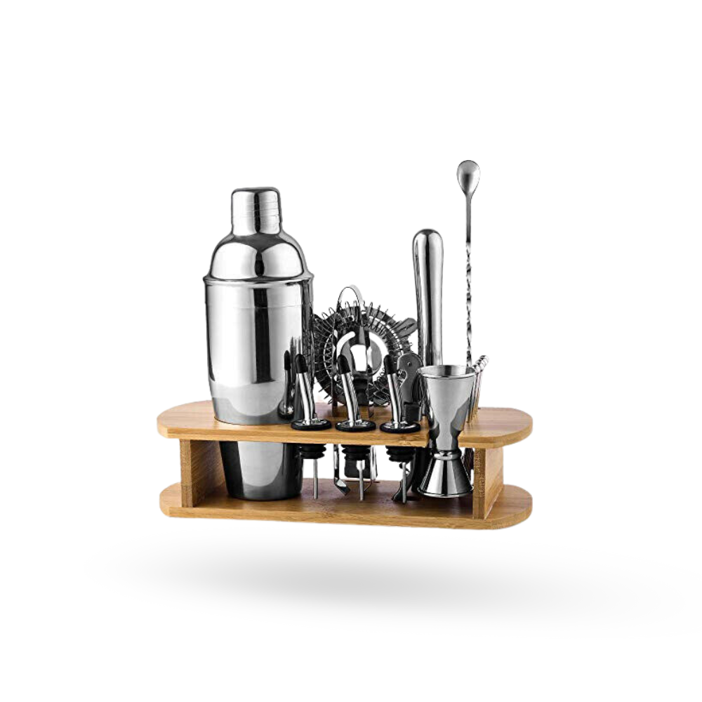 1 X Bartender Kit with Bamboo Stand, 12 Pcs Cocktail Shaker Set, Steel Bar Tool Set