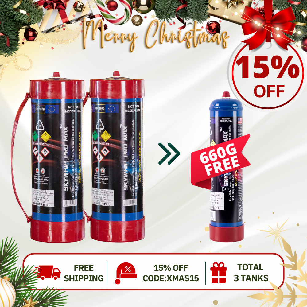 Total 3 Tanks - 2 x 3.3L + 1 x 660G Skywhip pro Cream Chargers N20