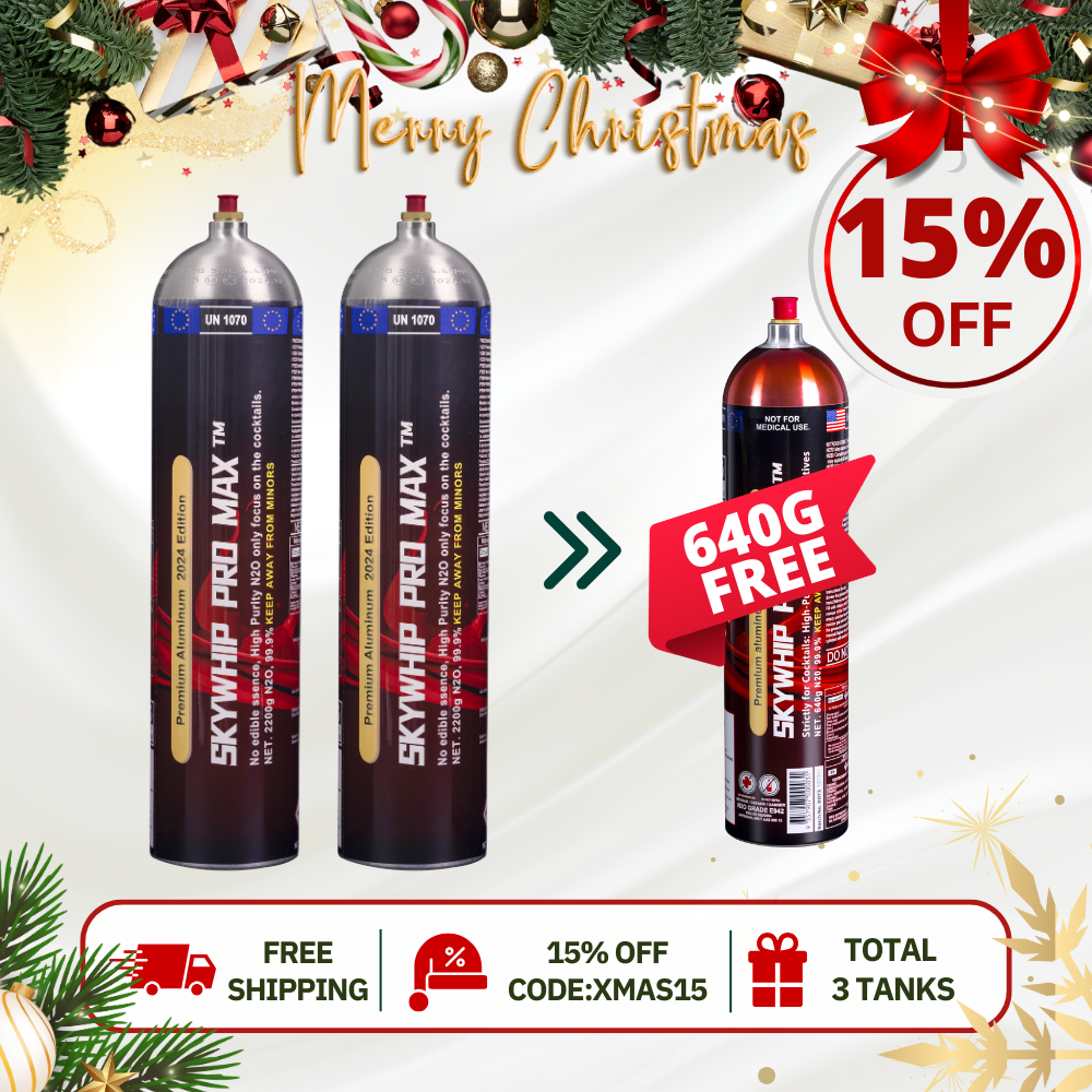 Total 3 Tanks - 2 x 3.3L + 1 x 640G Skywhip Aluminum Cream Chargers N2O