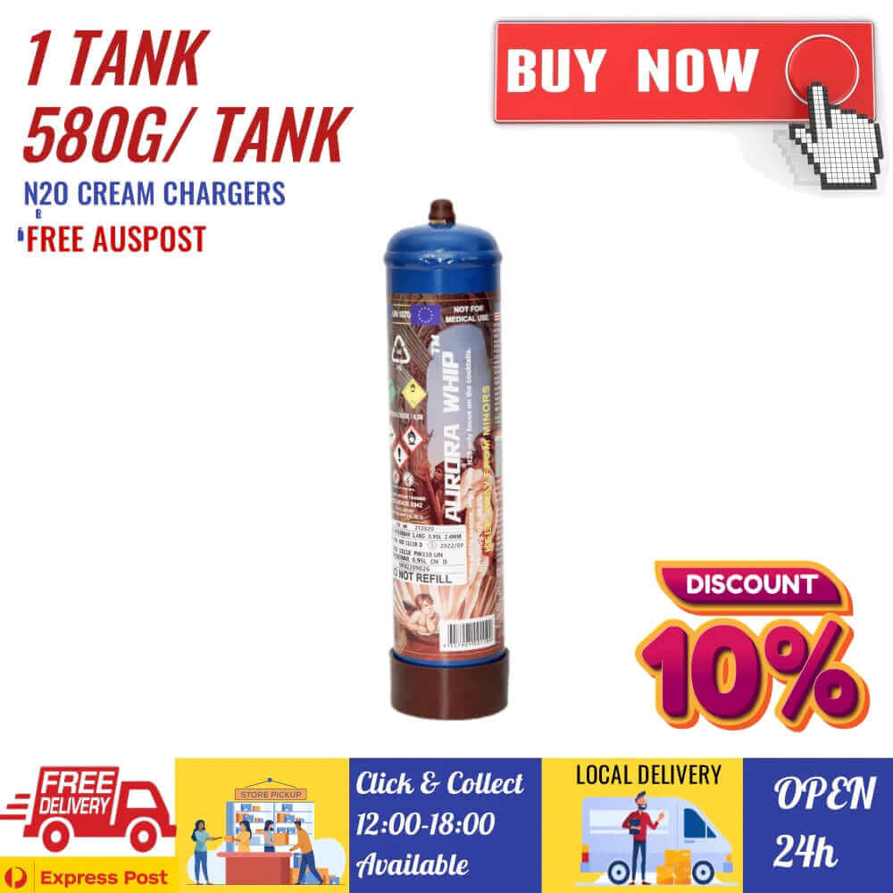 [10% OFF CODE:AW10%] 1 TANK [AW] Aurora Whip 580g Cream Chargers N2O + Nozzle