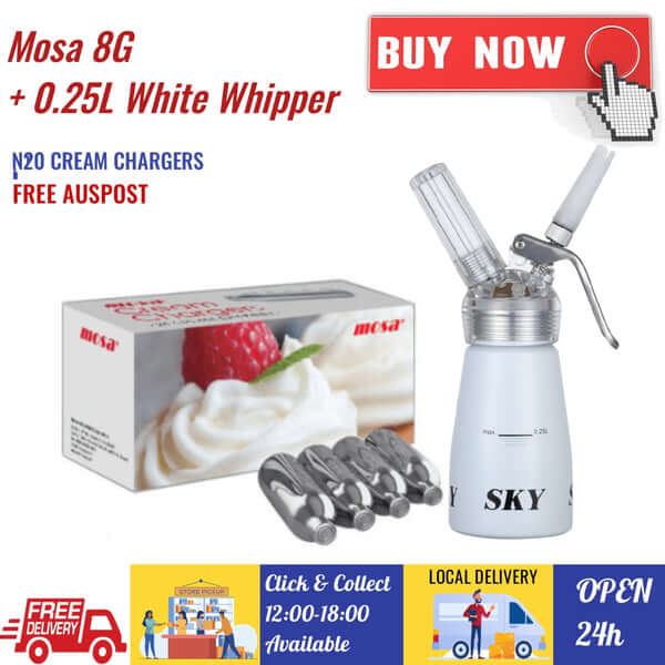 Mosa Whipped Cream Chargers 8g N2O + 0.5L Whipper Black