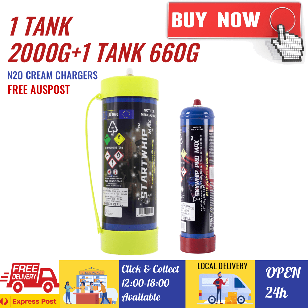 1 Pack Startwhip Max 3.3L XL Tank + 1 Pack Skywhip Pro Max Cream Chargers 660g N2O