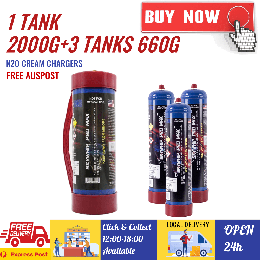 1 Pack Skywhip Pro Max 3.3L XL Tank + 3 Packs Skywhip Pro Max 660g Cream Chargers