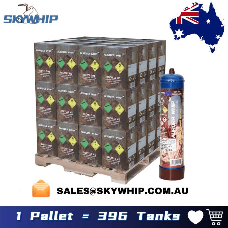 Wholesale Aurora Whip Whipped Cream Chargers 580g N2O Cylinders - One Pallet =  396 Tanks