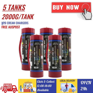 5 x 3.3L Tanks [PL] Skywhip Pro Max 3.3L XL Cream Chargers N2O + Nozzles