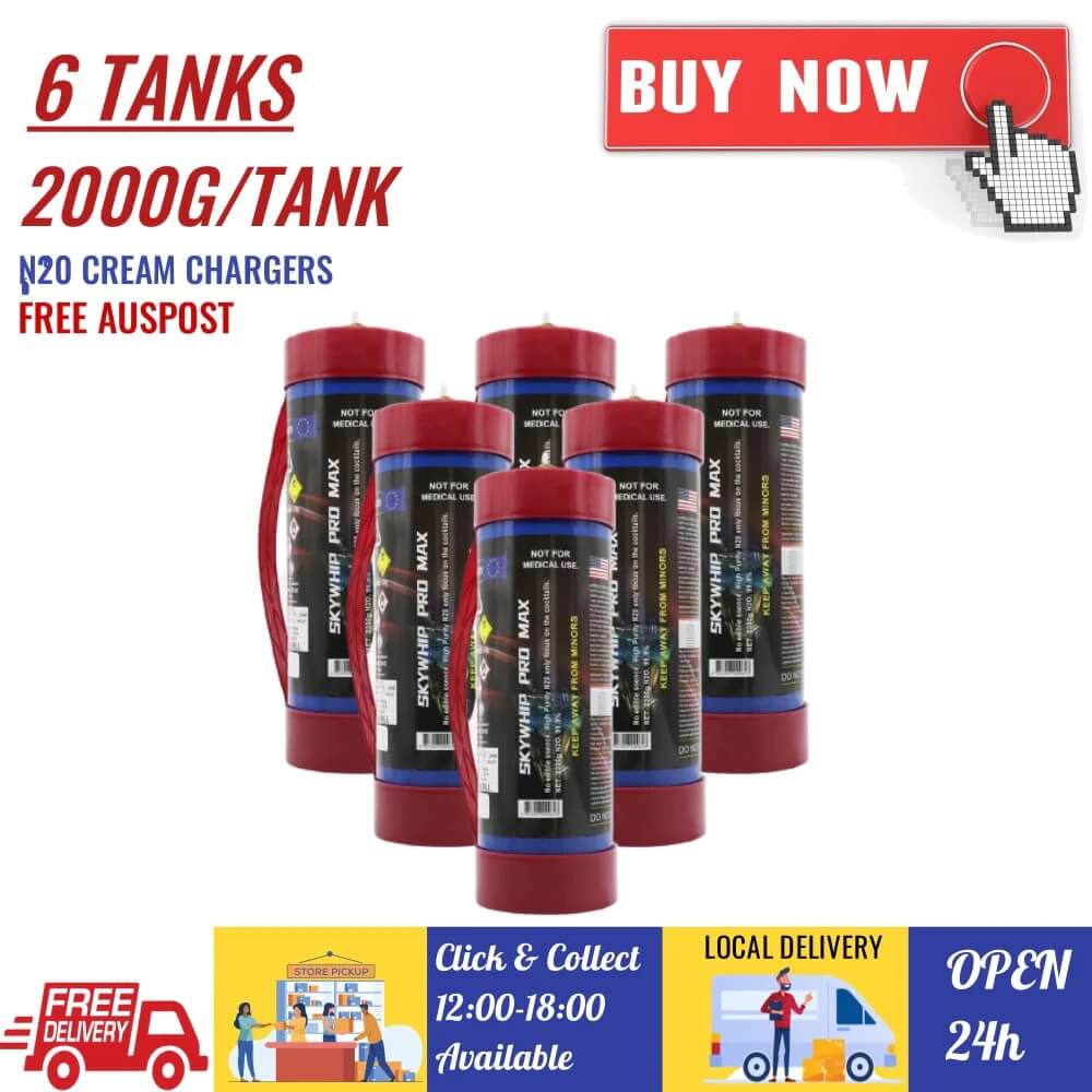 6 x 3.3L Tanks [PL] Skywhip Pro Max 3.3L XL Cream Chargers N2O + Nozzles